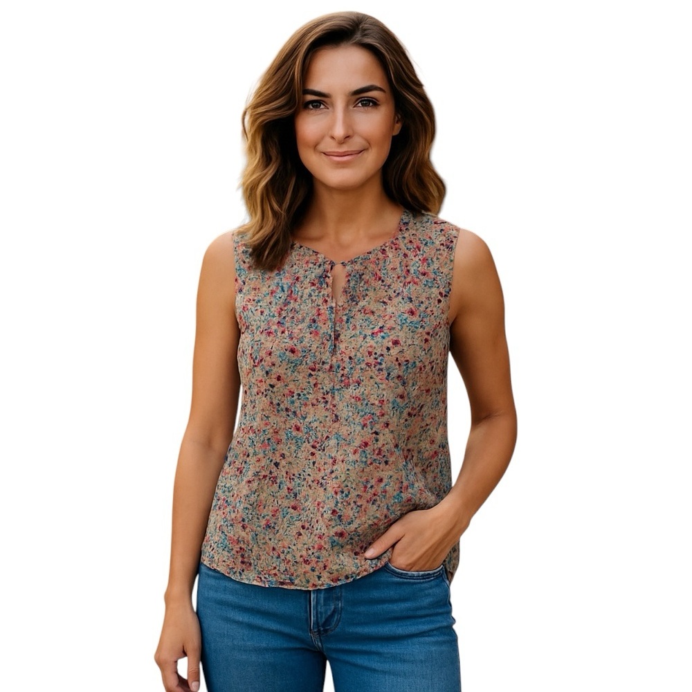 REBECCA TAYLOR SILK DITSY FLORAL COQUETTE TWEE SLEEVELESS BLOUSE TOP 2